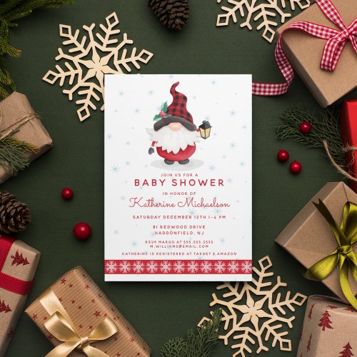 BABY SHOWER  Merry Christmas Plaid Gnome Postcard