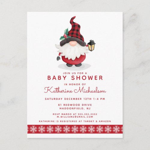 BABY SHOWER  Merry Christmas Plaid Gnome Postcard