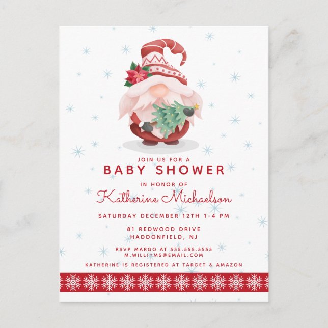 BABY SHOWER | Merry Christmas Plaid Gnome Postcard (Front)