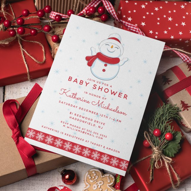 BABY SHOWER | Merry Christmas Snowman Invitation Postcard (Creator Uploaded)
