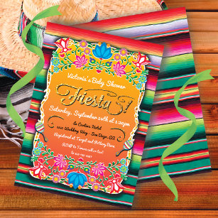 Baby Shower Mexican Fiesta Party Gold Glitter Invitation