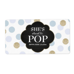 Baby Shower Mini Champagne Label Blue Polka Dots