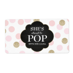 Baby Shower Mini Champagne Label Pink Polka Dots