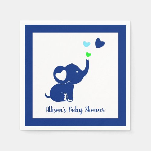 Baby Shower Minimal Navy Blue White Elephant Napkins