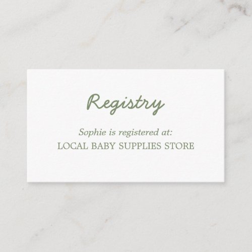 Baby Shower Minimal Sage Green Registry Enclosure Card