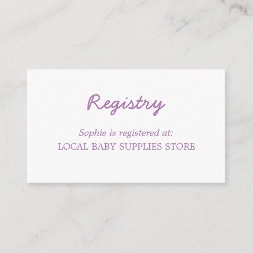 Baby Shower Minimal Soft Purple Registry Enclosure Card