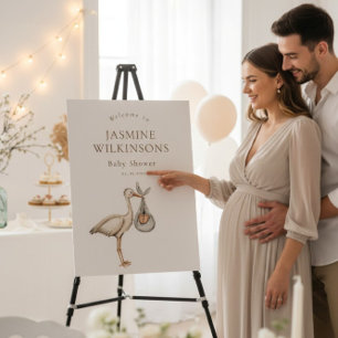 Baby shower minimal watercolor stork foam board