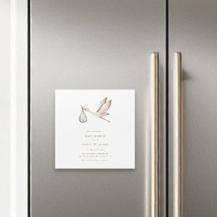 Baby shower minimal watercolor stork magnetic invitation