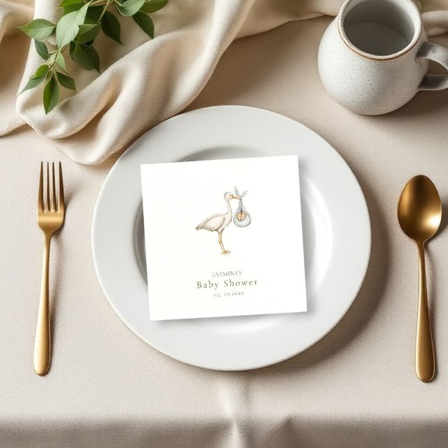 Baby shower  minimal watercolor stork napkins (Creator Uploaded)