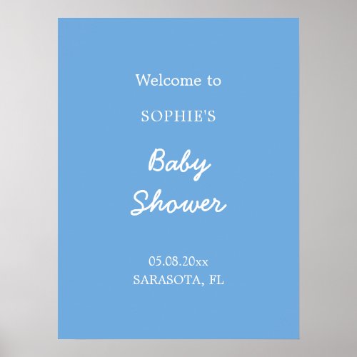 Baby Shower Minimalist Blue Welcome Poster