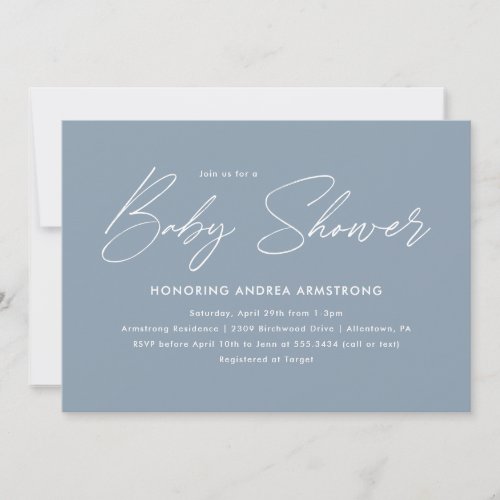 Baby Shower Minimalist Handwritten Blue Invitation