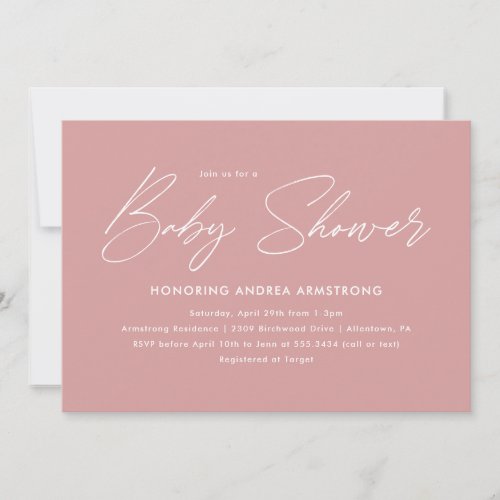 Baby Shower Minimalist Handwritten Pink Invitation