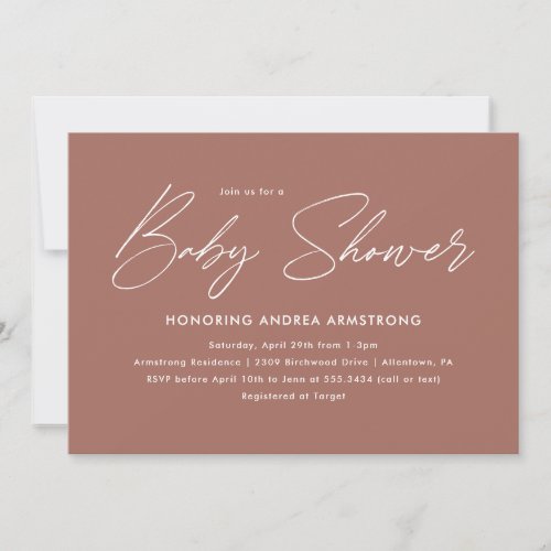 Baby Shower Minimalist Handwritten Terracotta Invitation
