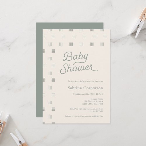 Baby Shower  Minimalist Sage Boho Invitation