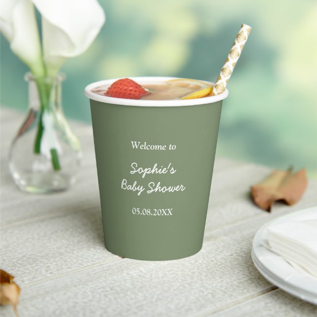 Baby Shower Minimalist Sage Green Paper Cups (Insitu)