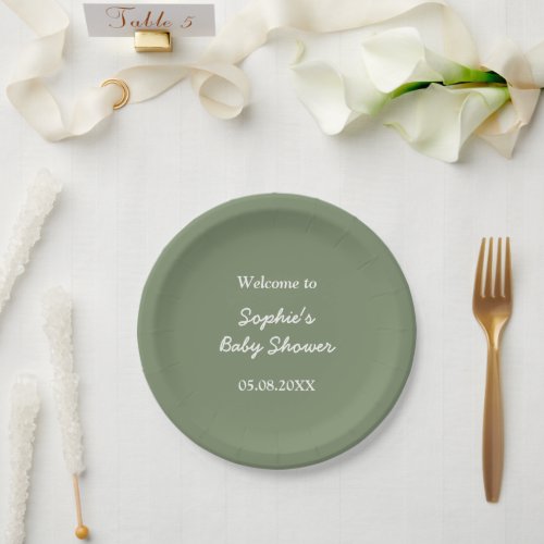 Baby Shower Minimalist Sage Green Paper Plates