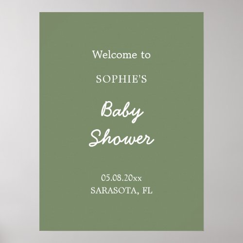 Baby Shower Minimalist Sage Green Welcome Poster