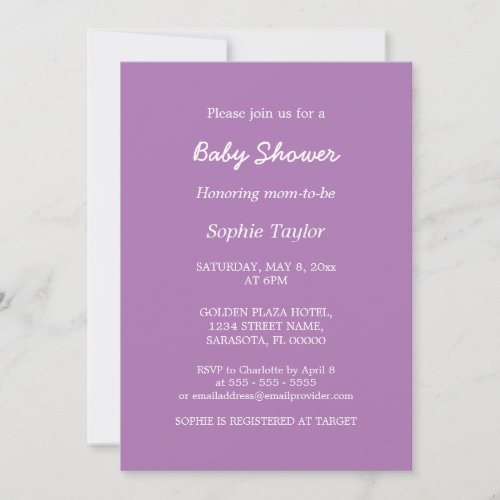 Baby Shower Minimalist Soft Purple Invitation