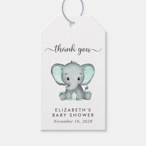 Baby Shower Mint Green Elephant Thank You Gift Tags