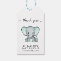 Baby Shower Mint Green Elephant Thank You Gift Tags