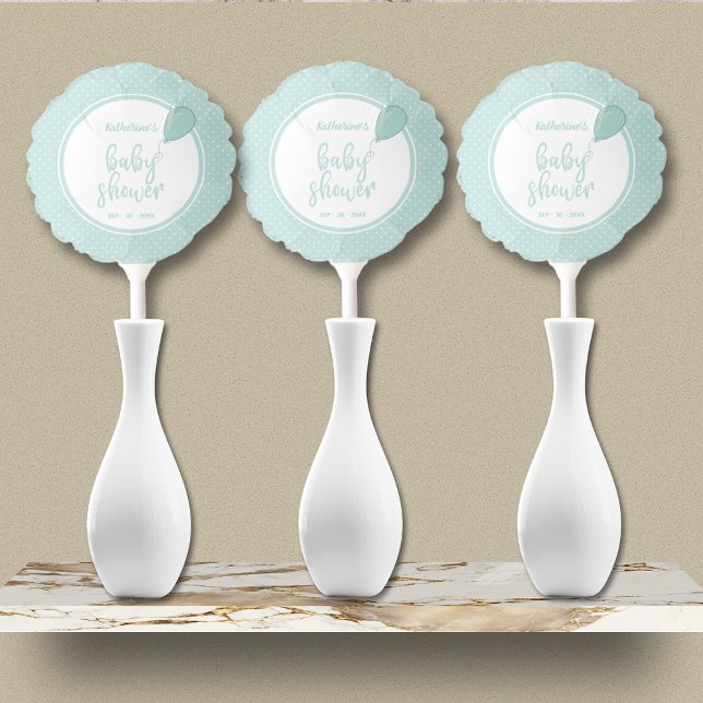 Baby Shower Mint Green Polka Dots Gender Neutral Balloon (Baby Shower Gender Neutral Balloon with Mint Green Polka Dots, Mother's Name, Shower Date.)