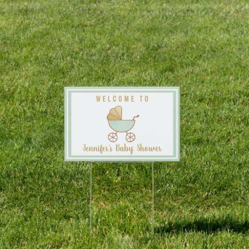 Baby Shower Mint Green Retro Carriage Welcome Sign