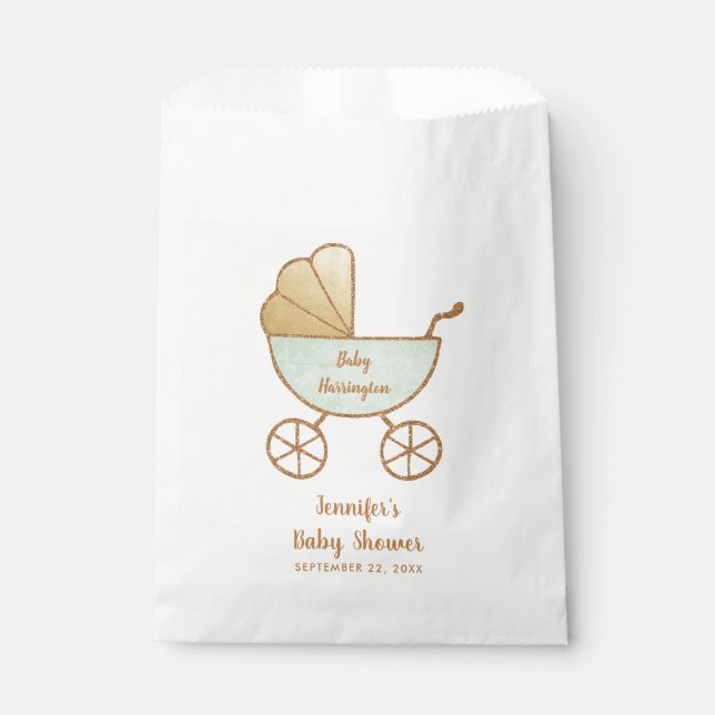 Baby Shower Mint Retro Carriage Favor Bag (Front)