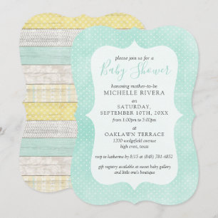 Baby Shower Mint Yellow Rustic Wood Gender Neutral Invitation