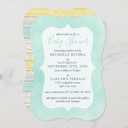 Baby Shower Mint Yellow Rustic Wood Gender Neutral Invitation