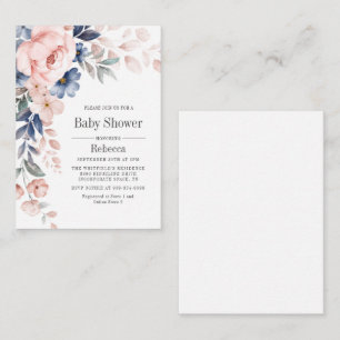 Baby Shower Modern Bloom Blue Pink Floral Note Card