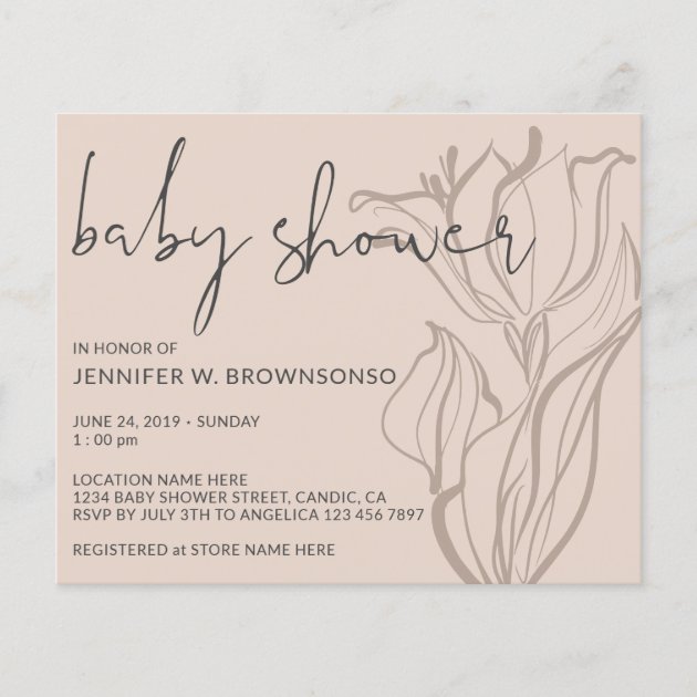 Baby Shower Modern Blush Pink Party Floral Invite Flyer