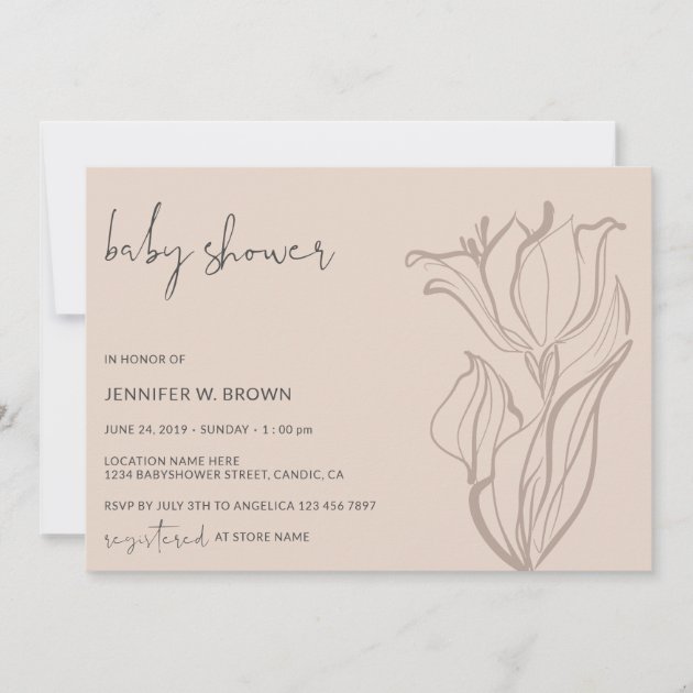 Baby Shower Modern Blush Pink Soft Pastel Floral Invitation
