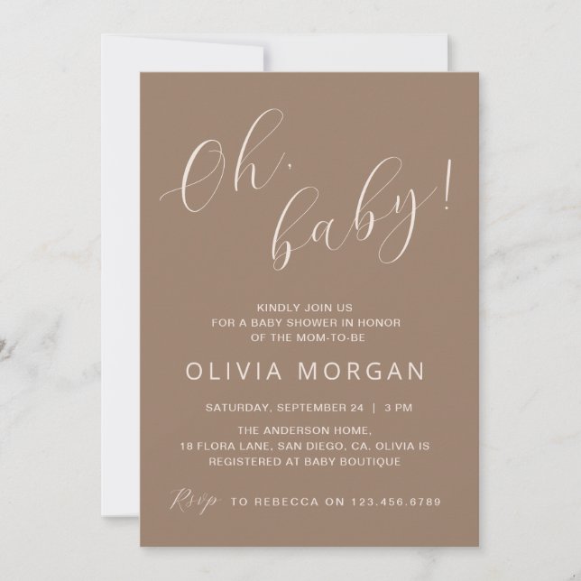 Baby Shower Modern Brown Tan Elegant Invitation (Front)