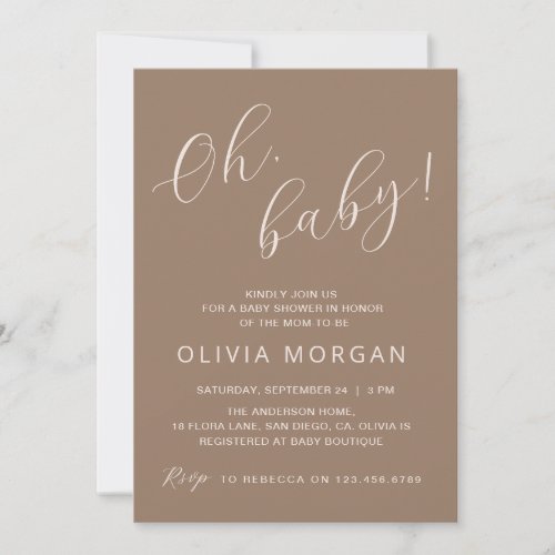 Baby Shower Modern Brown Tan Elegant Invitation