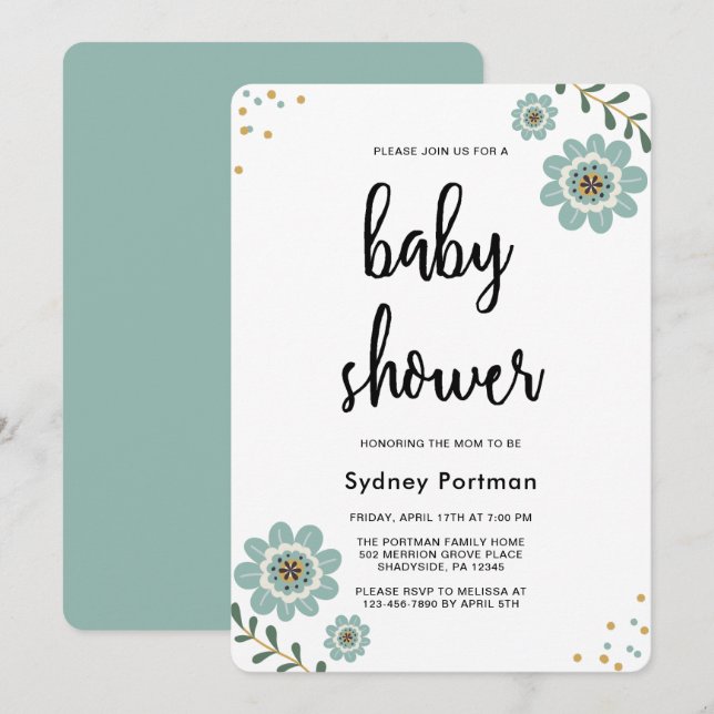 Baby Shower Modern Floral and Confetti Invitation (Front/Back)
