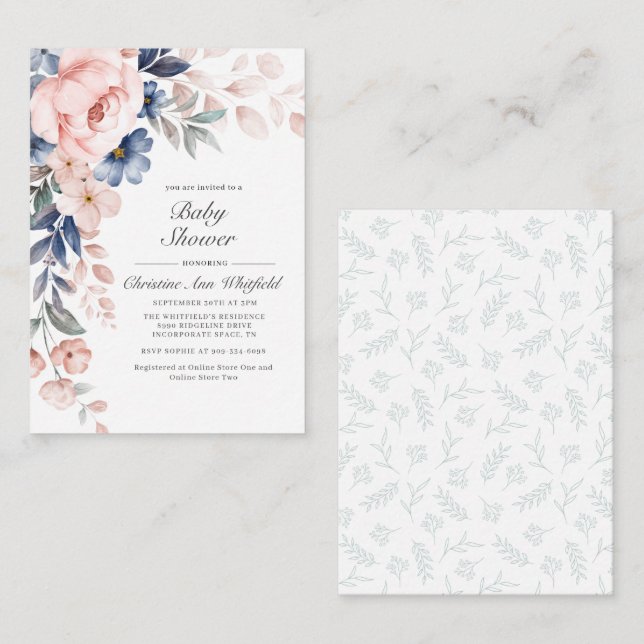 Baby Shower Modern Floral Note Card (Front/Back)