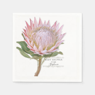 Baby Shower Modern Floral Pink Protea Flower Napkins
