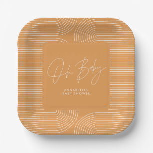 Baby shower modern mustard elegant geometric paper plates