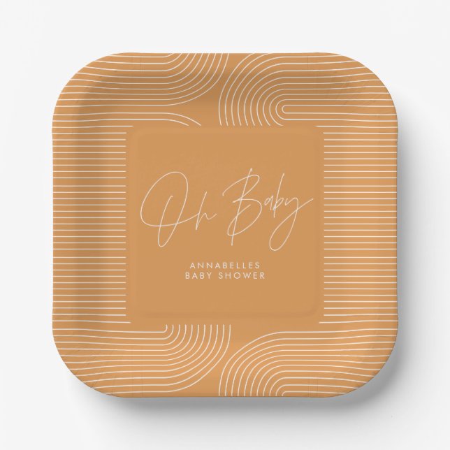 Baby shower modern mustard elegant geometric paper plates (Front)