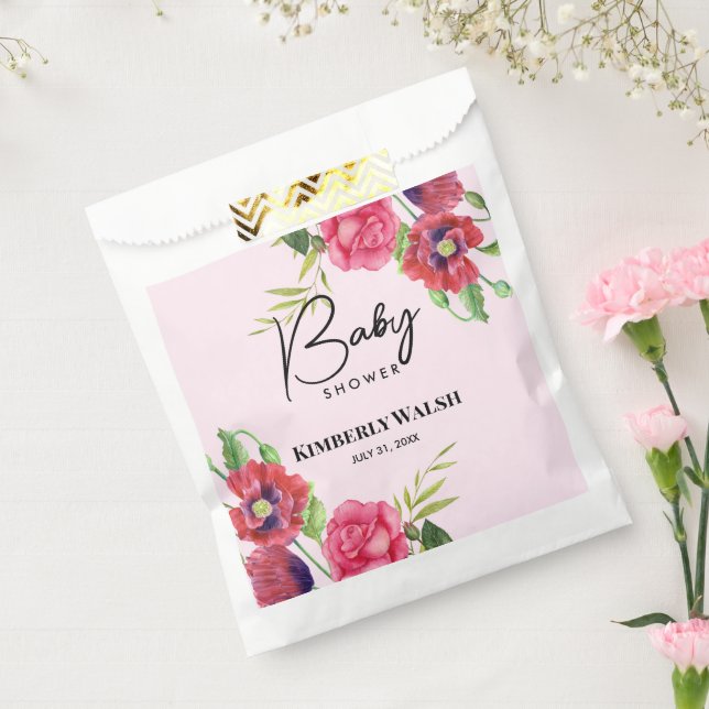 Baby Shower Modern Red Pink Flowers on Light Pink  Favor Bag (Sealed)