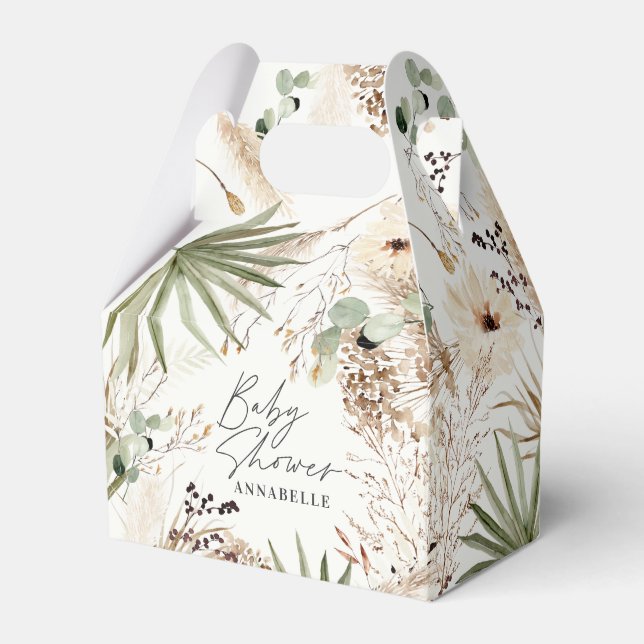Baby shower modern rustic pampas grass foliage favor boxes (Front Side)