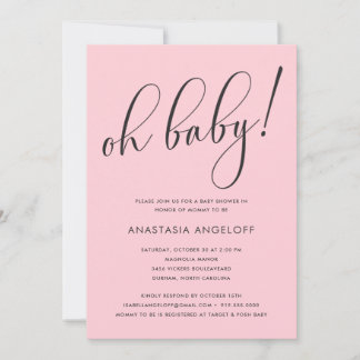Baby Shower Modern Script Blush Invitation