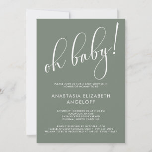 Baby Shower Modern Script Sage Green Invitation