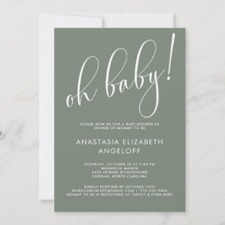 Baby Shower Modern Script Sage Green Invitation