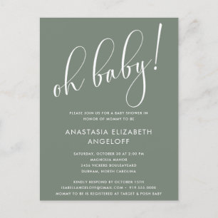 Baby Shower Modern Script Sage Green Invitation Postcard