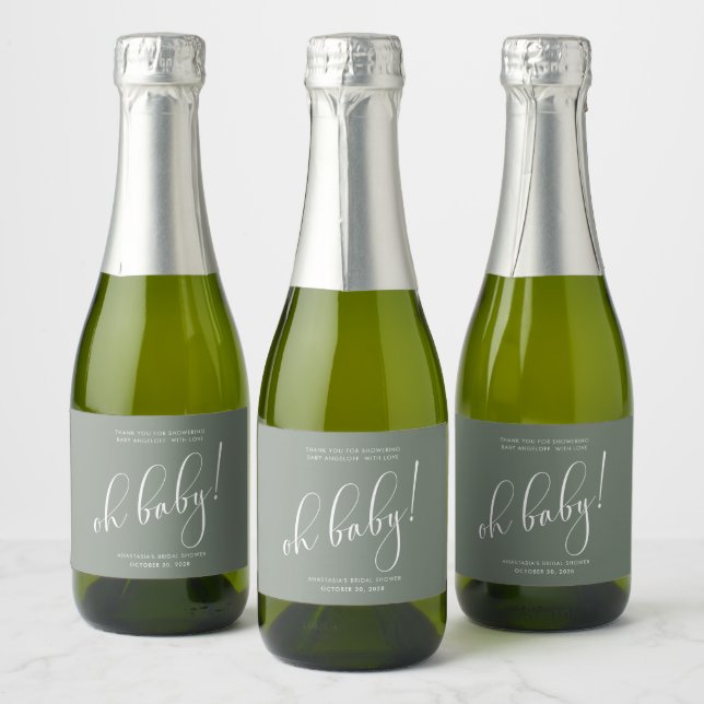 Baby Shower Modern Script Sage Thank You  Sparkling Wine Label (Bottles)