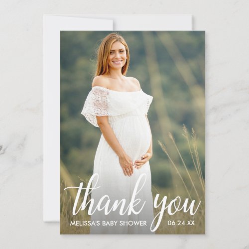 Baby Shower Modern Script Thank You Photo Card