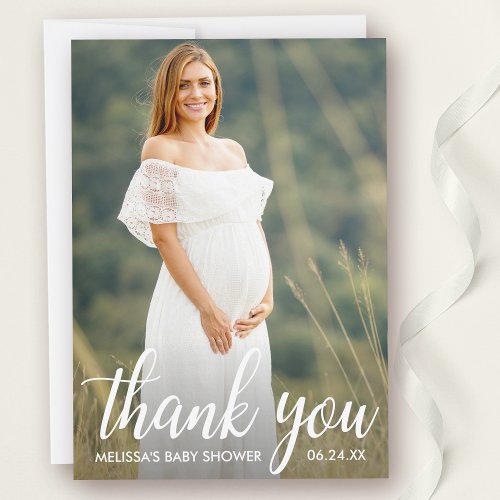 Baby Shower Modern Script Thank You Photo Card