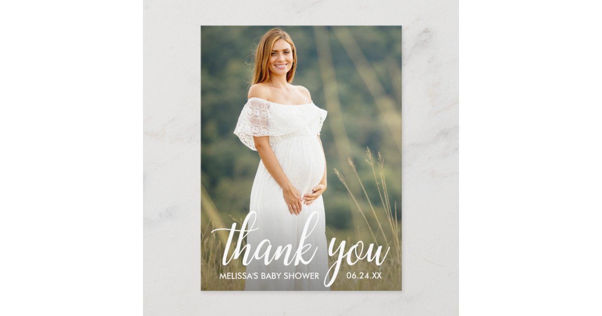 Baby Shower Modern Script Thank You Photo Postcard | Zazzle