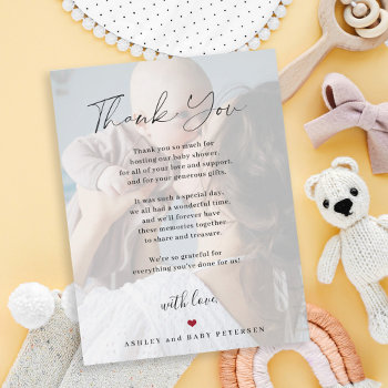 Baby Shower Modern Simple Script Photo Thank You Card by invitations_kits at Zazzle